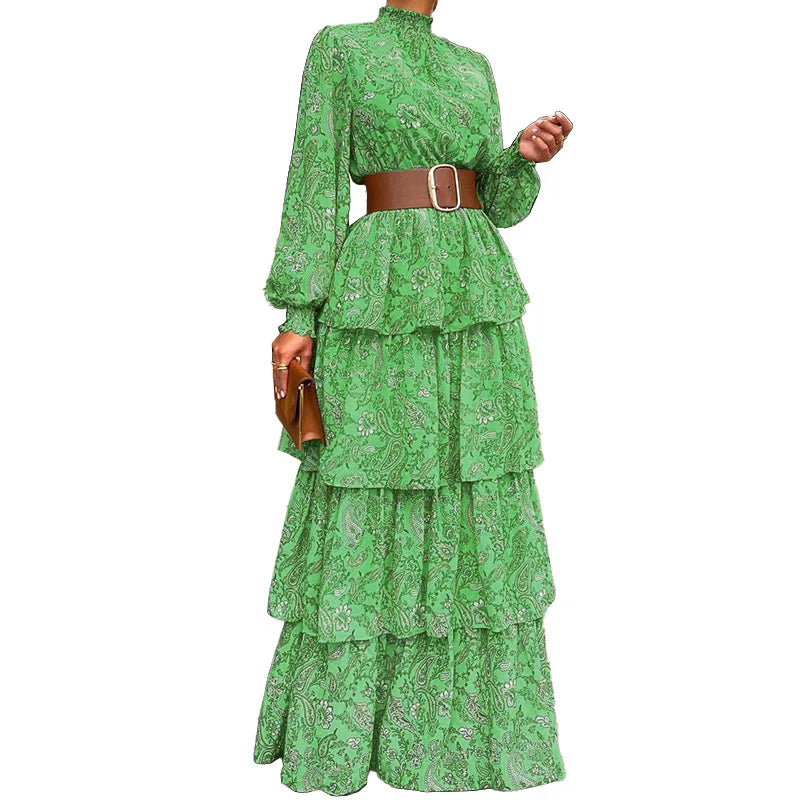 Women Elegant Long Lantern Sleeve Stand Collar Loose Maxi Dress Y2K INS Clothes Autumn Long Ruffle Bohemian Dress Women Elegant Long Lantern Sleeve Stand Collar Loose Maxi Dress Y2K INS Clothes Autumn Long Ruffle Bohemian Dress